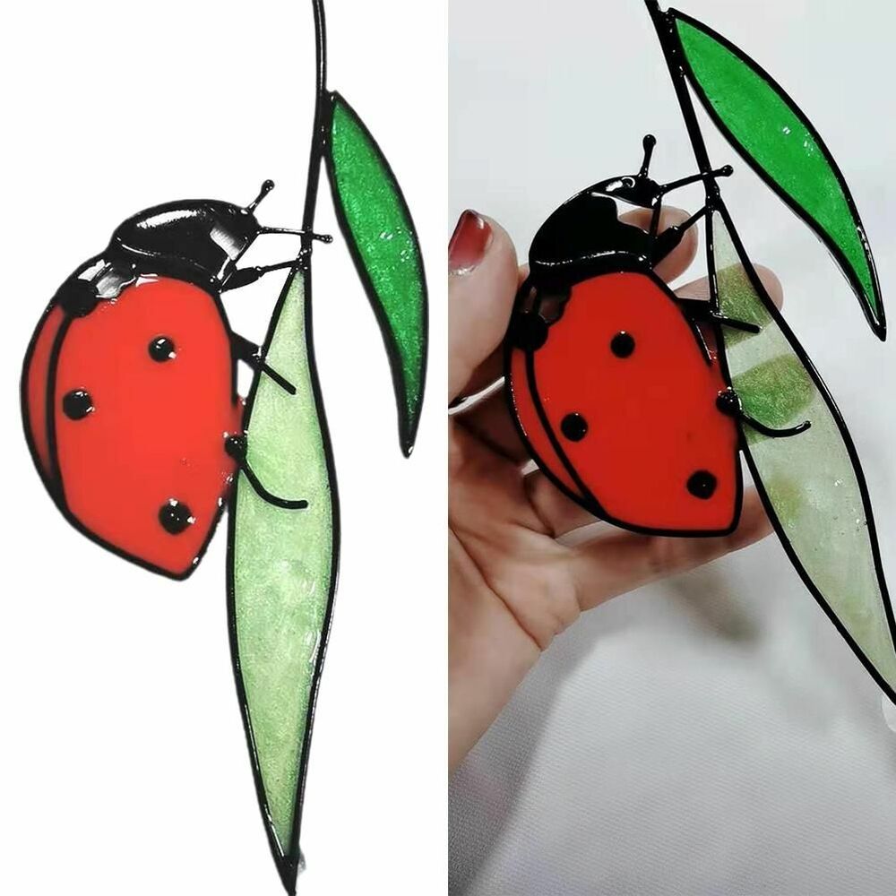 Stained Glass Ladybug Home Decoration 22x10cm Metal Window Wall Hanging Ornament