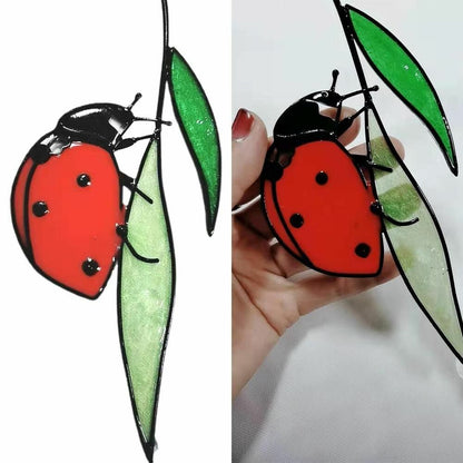 Stained Glass Ladybug Home Decoration 22x10cm Metal Window Wall Hanging Ornament