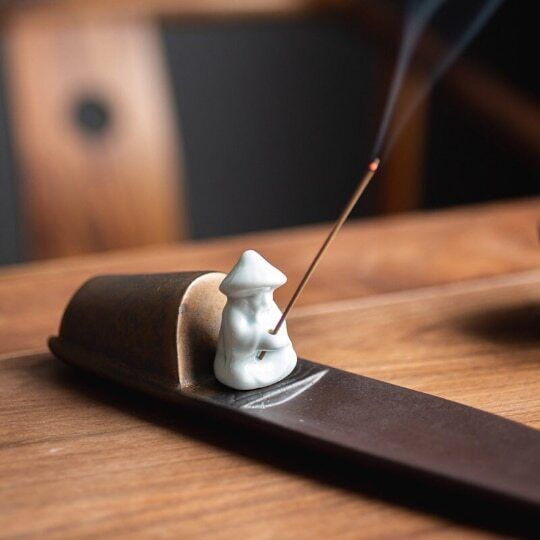 Ceramic Old Man Fishing Incense Holder for Sticks Creative Fishing Boat Ornament