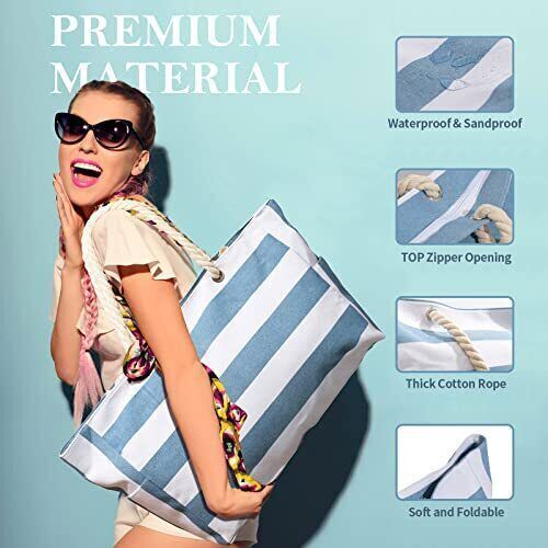 Beach Bag Large Beach Bags for Women Waterproof Beach Tote Bag with Zipper