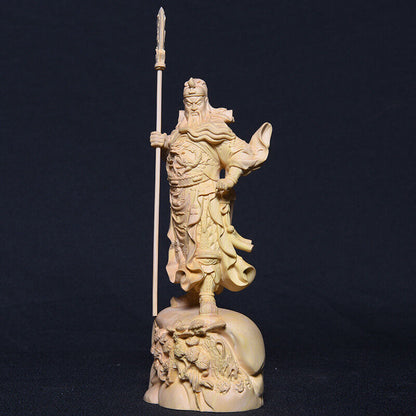 22cm,China whole Boxwood Wood Carving Warrior Guan Gong Yu God Statue FENG SHUI