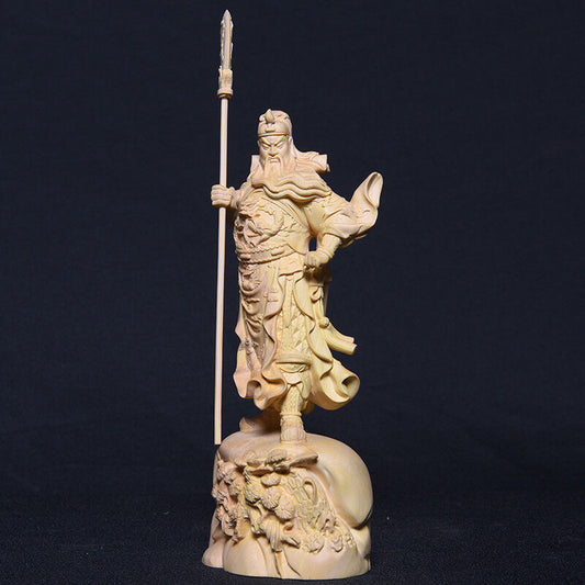 22cm,China whole Boxwood Wood Carving Warrior Guan Gong Yu God Statue FENG SHUI