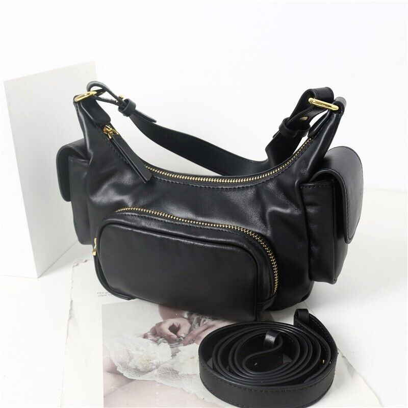 Small Real Leather Shoulder Bag Purse Handbag Hobo Crossbody w/ Lots of Pockets