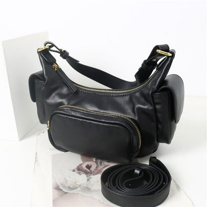 Small Real Leather Shoulder Bag Purse Handbag Hobo Crossbody w/ Lots of Pockets