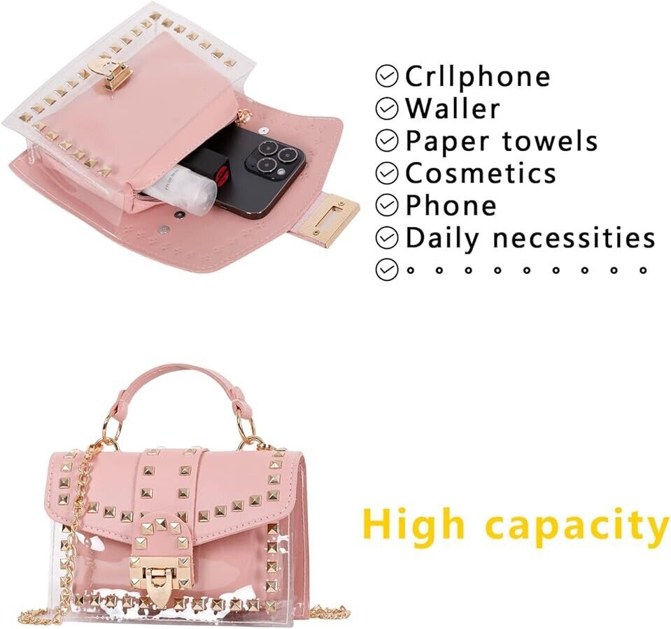 Women's Fashion Clear Purses Handbags Transparent PVC Crossbody Pink Bag Gift