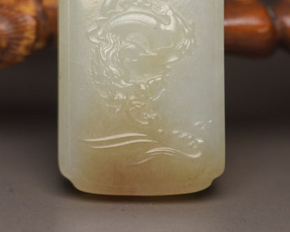 Chinese Natural Hetian Jade Carved Exquisite Dragon Guanyin Statue Lucky Pendant