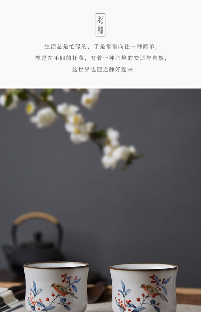 95ml China SongDynasty Antique master tea cup ruyao flowers-birds ceramic cup