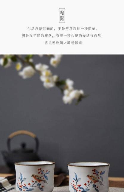 95ml China SongDynasty Antique master tea cup ruyao flowers-birds ceramic cup