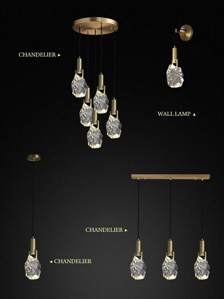 Pendant Lights Copper Corder Simple Luxury Crystal Bedroom Bedside Lamp 12x150cm