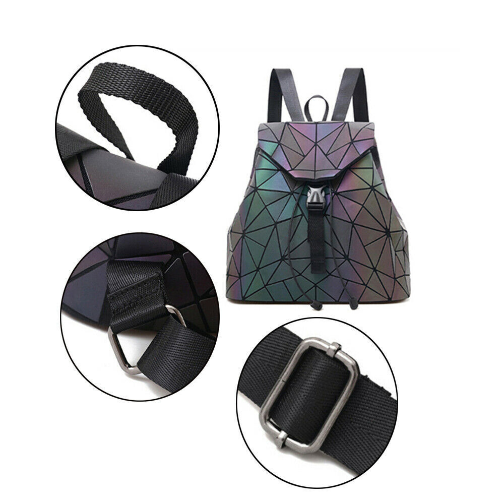 Luminous Backpack Leather Shiny Roomy Geometric Backpacks Diamond Lattice Purse