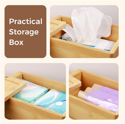 Bamboo Toilet Paper Holder with Shelf and Storage Wall Mount Organizer 3-In-1