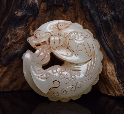 Chinese Hetian Jade Carving Sculpture Exquisite Beast Statue Antique Collections
