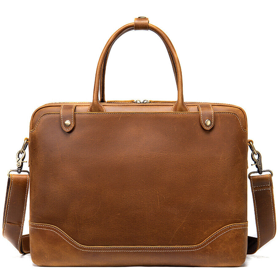 Crazy Horse Leather Men's Business Briefcase 1Cowhide 14" Handbag Shoulder bags