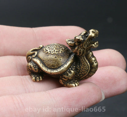 34MM Small Curio Chinese Bronze Animal Auspicious Beast Dragon Turtle Statue 龙龟