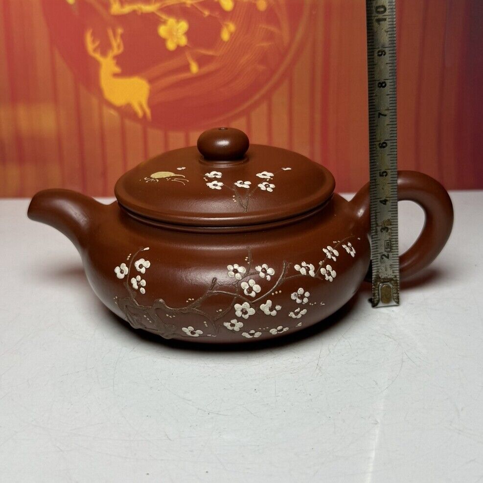 Vintage Chinese Yixing Purple Clay Teapot Zisha Ceramic Plum Blossom Teaware Art