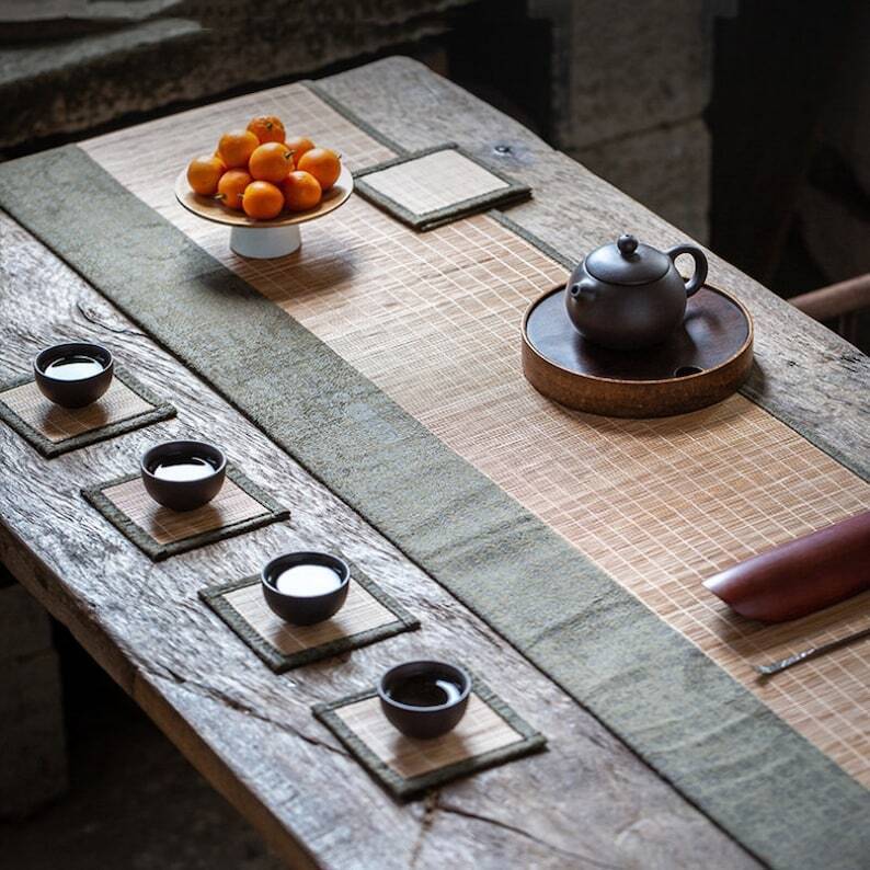 Bamboo Antique Tea Mat with Tea Coasters|Tea Table Cloth|Tea Accessories