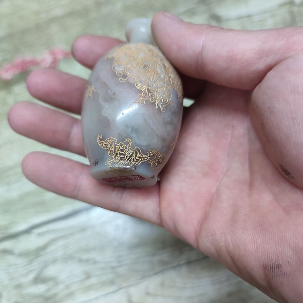 Collection Unique Artistic Shoushan Stone Snuff Bottle Carved Stone Gilding rare