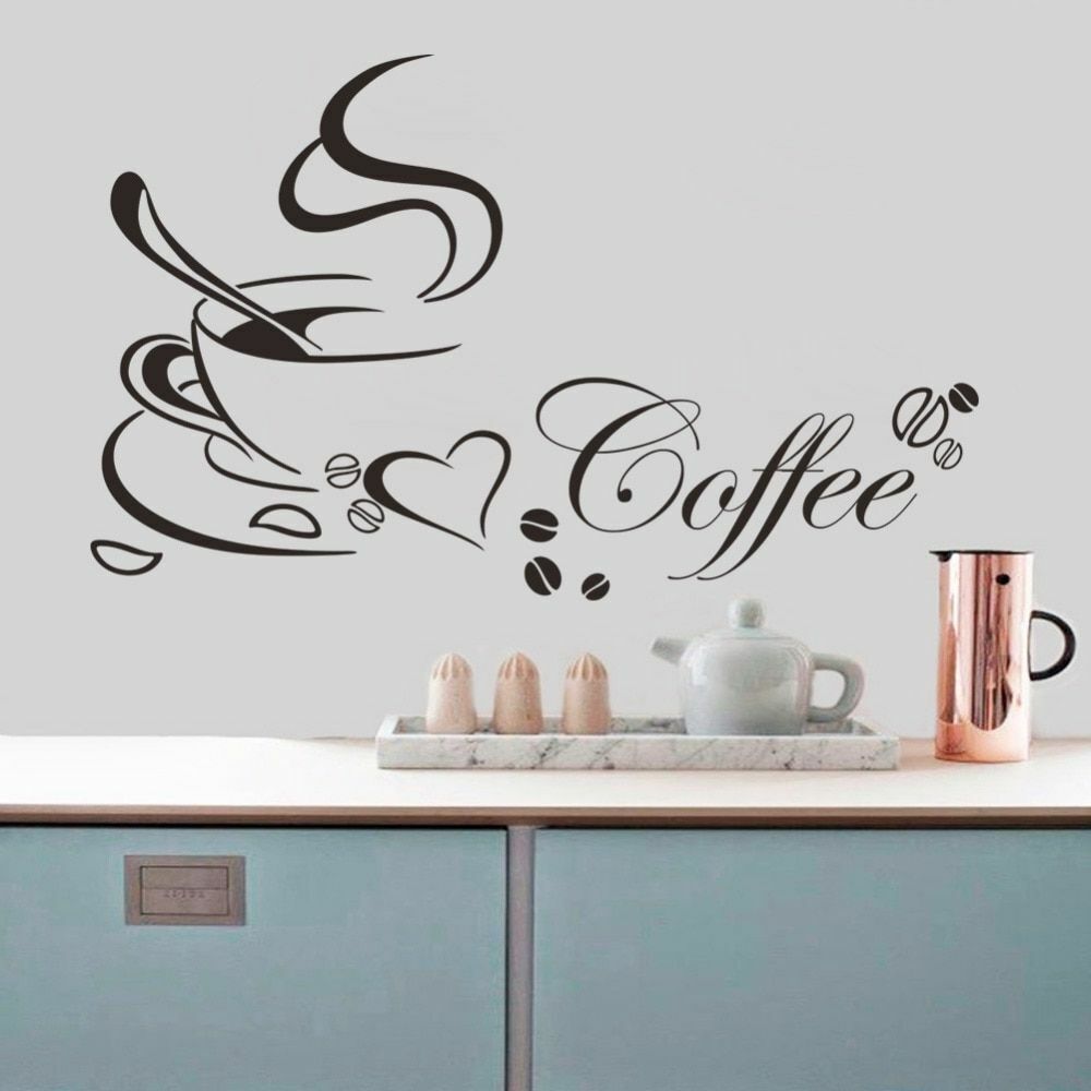 Wall Stickers Coffee Cup Vinyl Quote Restaurant Kitchen Removable Home Decor Art