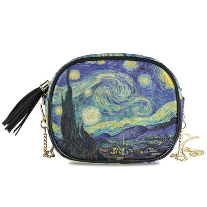 Small Shoulder Bag Retro Synthetic Leather Oil Painting Handbag Purse Crossbody