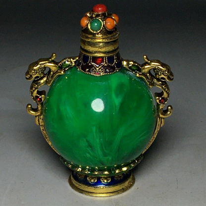 Exquisite Old Chinese copper inlay gem handmade snuff bottle