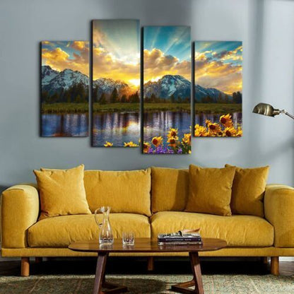 Wooden Cabin Forest Landscape 4 Pieces Canvas Print Wall Art Home Decor Cuadros