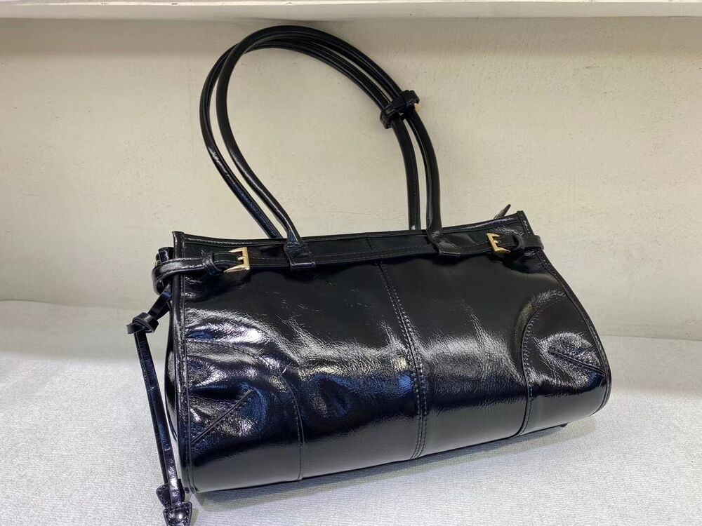 Long/ Short Handles Glossy Real Leather Tote Handbag Purse Fashion Shoulder Bag