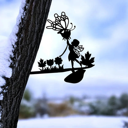 Mushroom Fairy On Branch Steel Silhouette Metal Wall Art Home Garden Yard