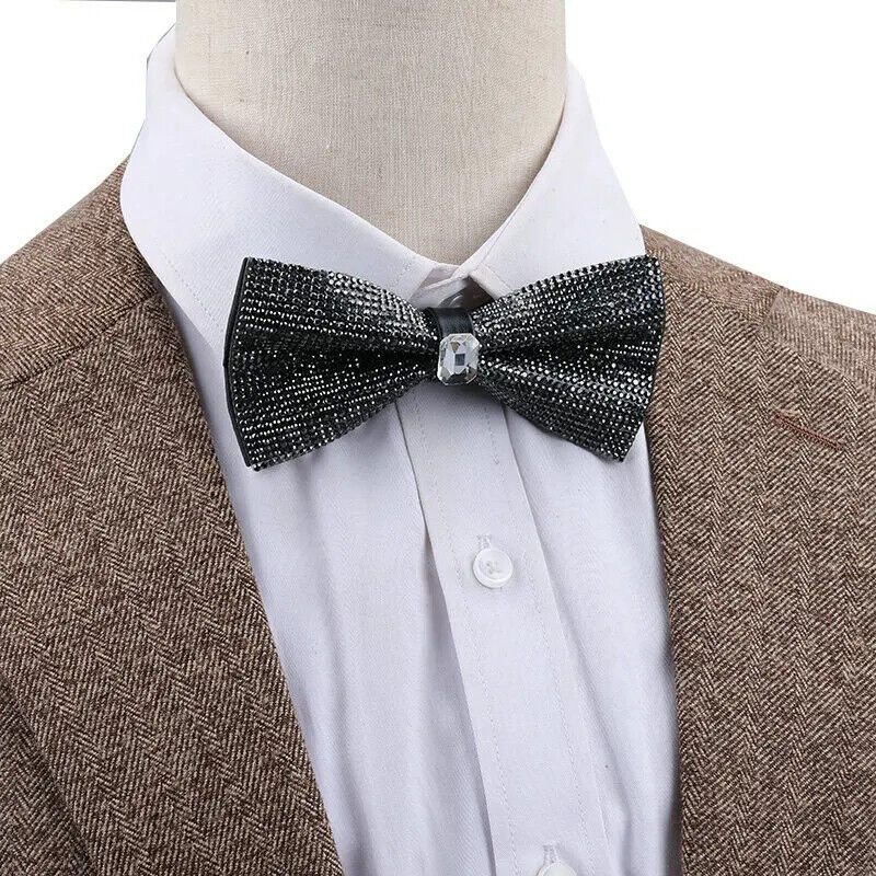 Men Rhinestone Bow Tie Shining Crystal Collar Bowtie Luxury Wedding Banquet Knot
