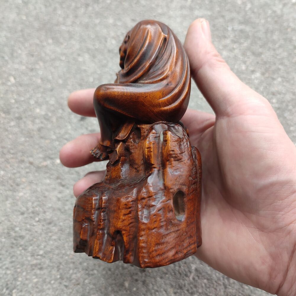Chinese Boxwood Carving Monk Wooden Buddha Statue Figurine Dharma Home Decor Art