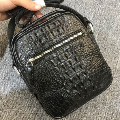 Handcrafted SiameseCrocodile Skin Leather Shoulder Bag Men Multifunction Handbag