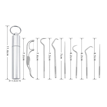8pcs Portable Stainless Steel Metal Toothpick Bag Set Reusable with Hold-ca