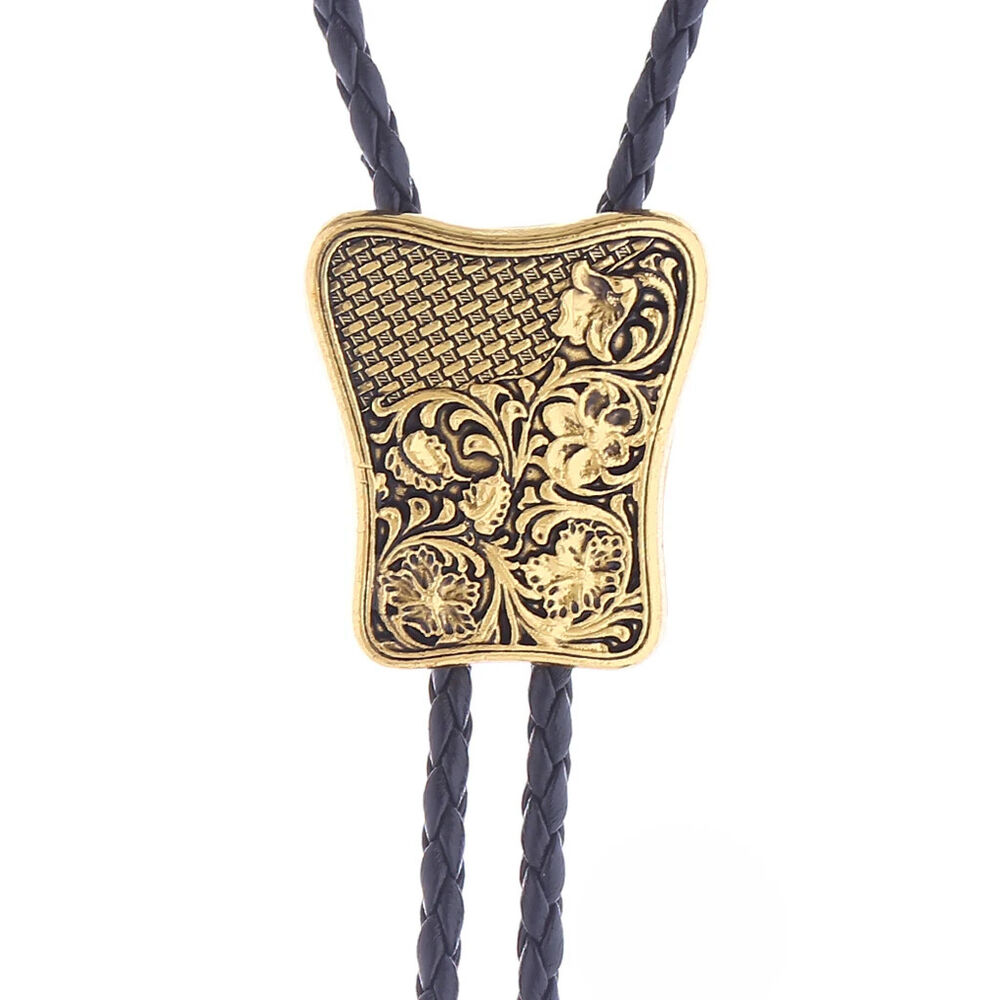 Men Bolo Tie Western Style Leather Chain Carving Pattern Pendant Necktie 4x106cm