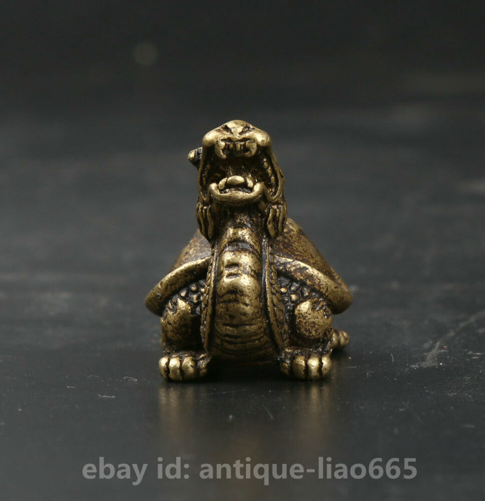 34MM Small Curio Chinese Bronze Animal Auspicious Beast Dragon Turtle Statue 龙龟