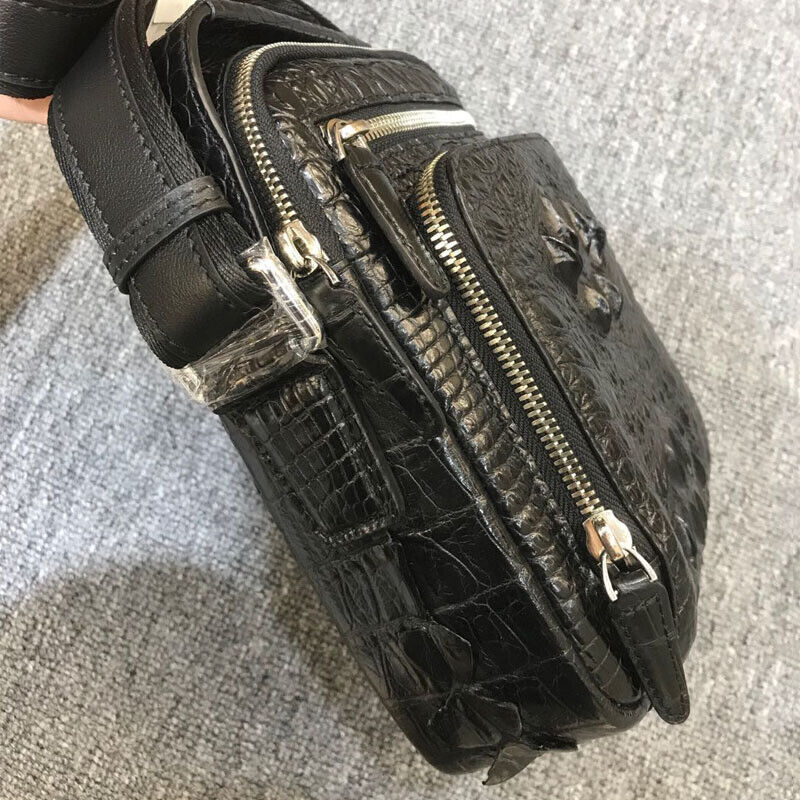 Handcrafted SiameseCrocodile Skin Leather Shoulder Bag Men Multifunction Handbag