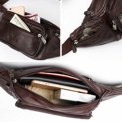 Leather Waist Bag men Waist Pack Waist Bag Pack Belt Bag Men Chain Waist Bag