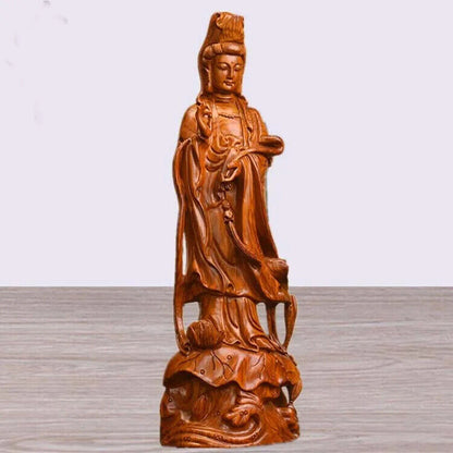 30CM Blessing family Talisman Guanyin Buddha Rosewood carving Sculpture statue