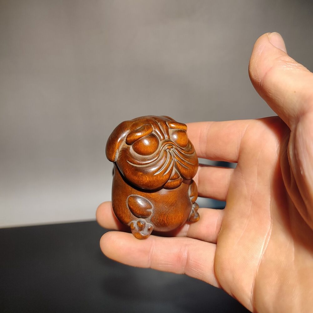 cute wooden statue dog foo statuette bulldog shapes for crafts sculpture gift