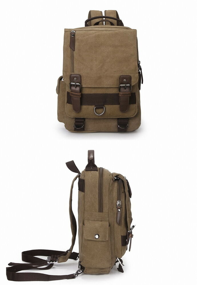 Unisex Canvas Convertible Small Backpack Rucksack Chest Pack Sling Bag Traavel