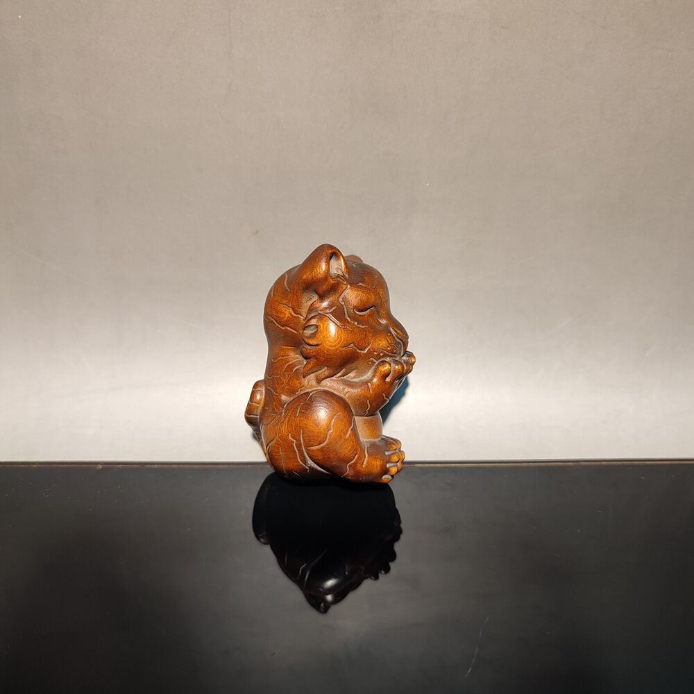 Chinese Boxwood Wooden Statue Statuette Animal cute Tiger home decor sculpture