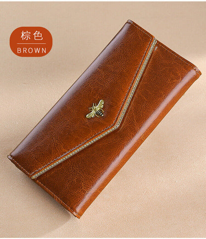 Genuine Leather Women's Long Trifold Wallet RFID Blocking Card Holder Clutch bag