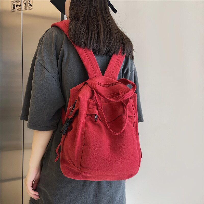 School Bag Student Shoulders Khaki Backpack Canvas Backpacks Female Bag