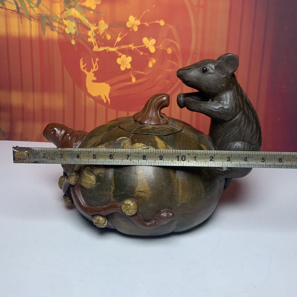 Vintage Chinese Yixing Purple Clay Teapot Zisha Ceramic Mouse Pumpkin Teaware