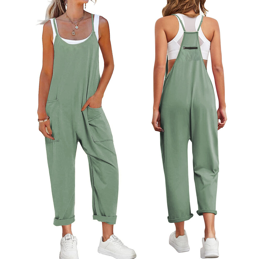 Women's Ladies Strappy Causal Loose Dungarees Jumpsuit Romper Baggy Overalls USA