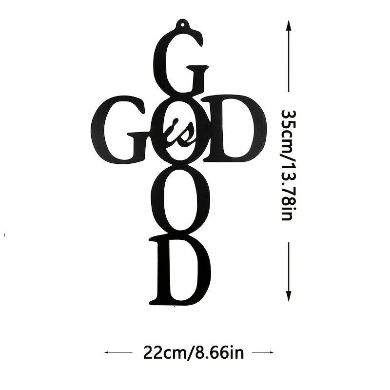 1pc God Is Good Black Cross Metal Wall Art - Inspirational Wall Decor