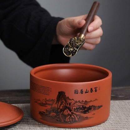 Sealed Tea Canister For Loose Tea Print Small Tea Caddy With Lid Zisha Clay New