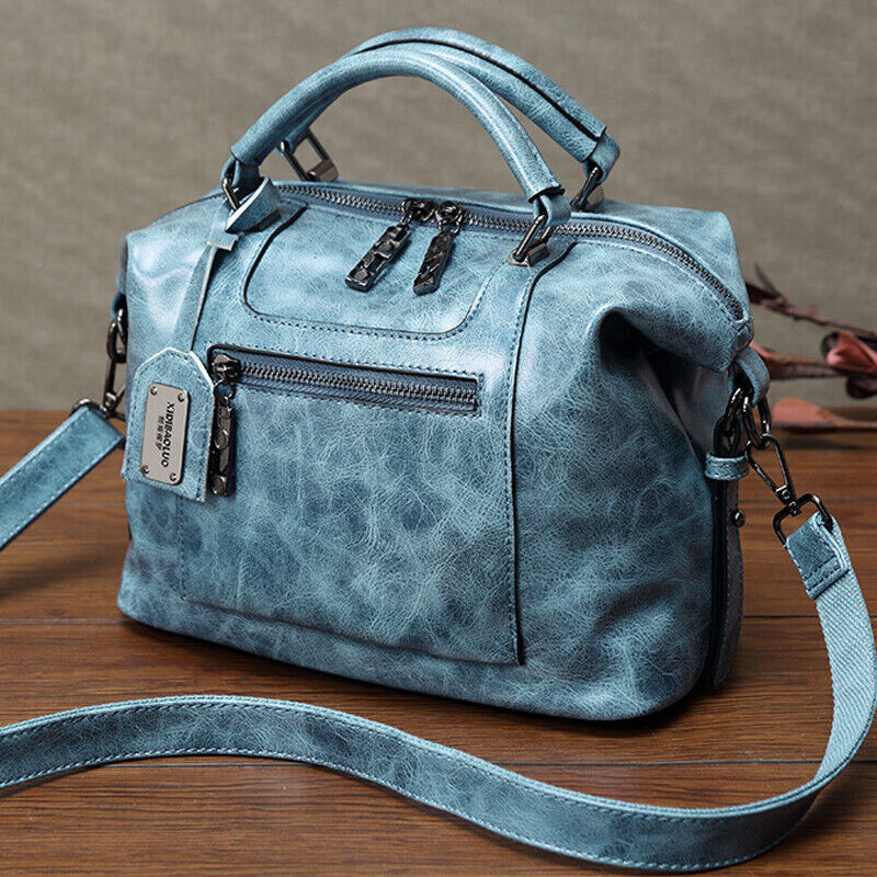 Oil Wax Leather Women's Handbag Boston Bag Crossbody Shoulder Bag Satchel Tote
