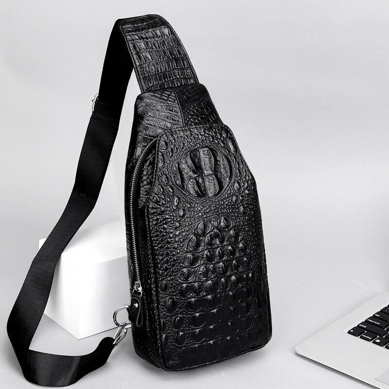 Sling Backpack Men's Genuine Leather Crocodile Crossbody Bag Chest Bag Sling Bag
