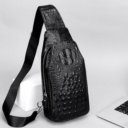 Sling Backpack Men's Genuine Leather Crocodile Crossbody Bag Chest Bag Sling Bag
