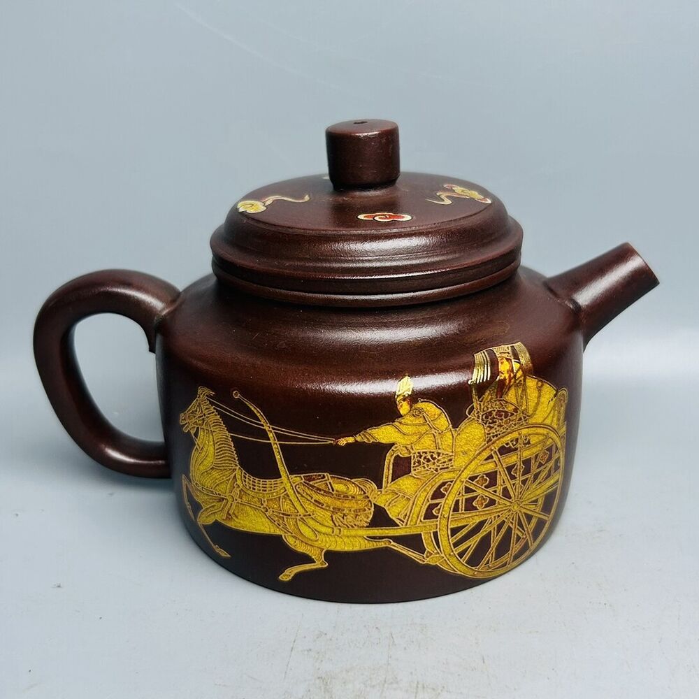 Chinese Yixing Purple Clay Teapot Zisha Ceramic Painted Figure Story Teaware Art