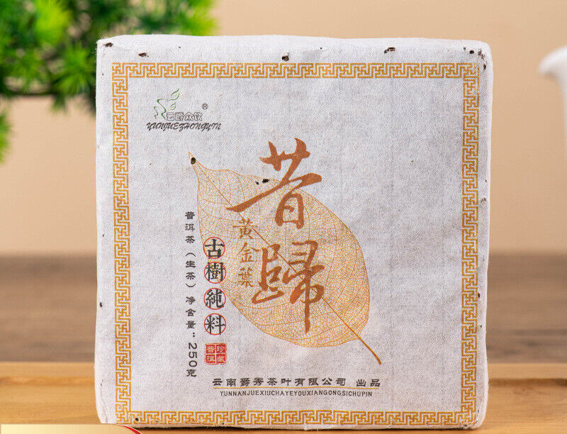 250g Xigui Golden Leaf Puerh Raw Tea Brick Yunnan Ancient Tree Pu'er Tea